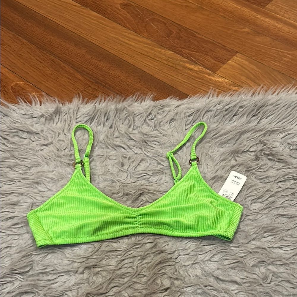 NWT aerie scoop bright lime green shimmer swimsuit top